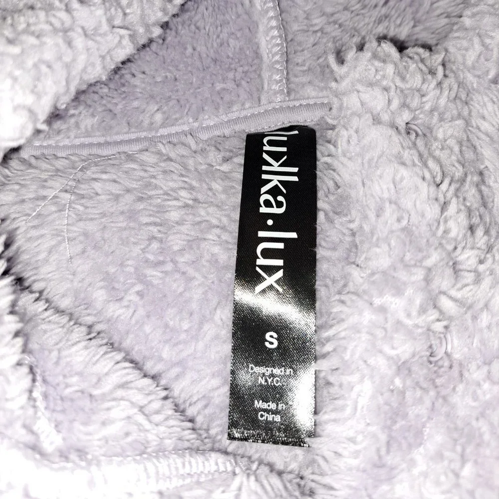 LUKKA LUX Women's Purple Fleece Cozy Sherpa Hoodie 1/4 Button Size Small - Picture 6 of 9
